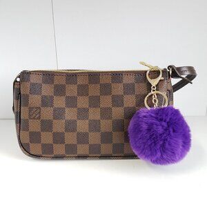 Genuine Rex Rabbit Fur PomPom Keychain Purse Charm Dark Purple